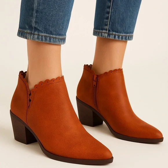 Crown Vintage Rust Scallop Trim Ankle Booties – Size 8.5 New - Picture 11 of 11